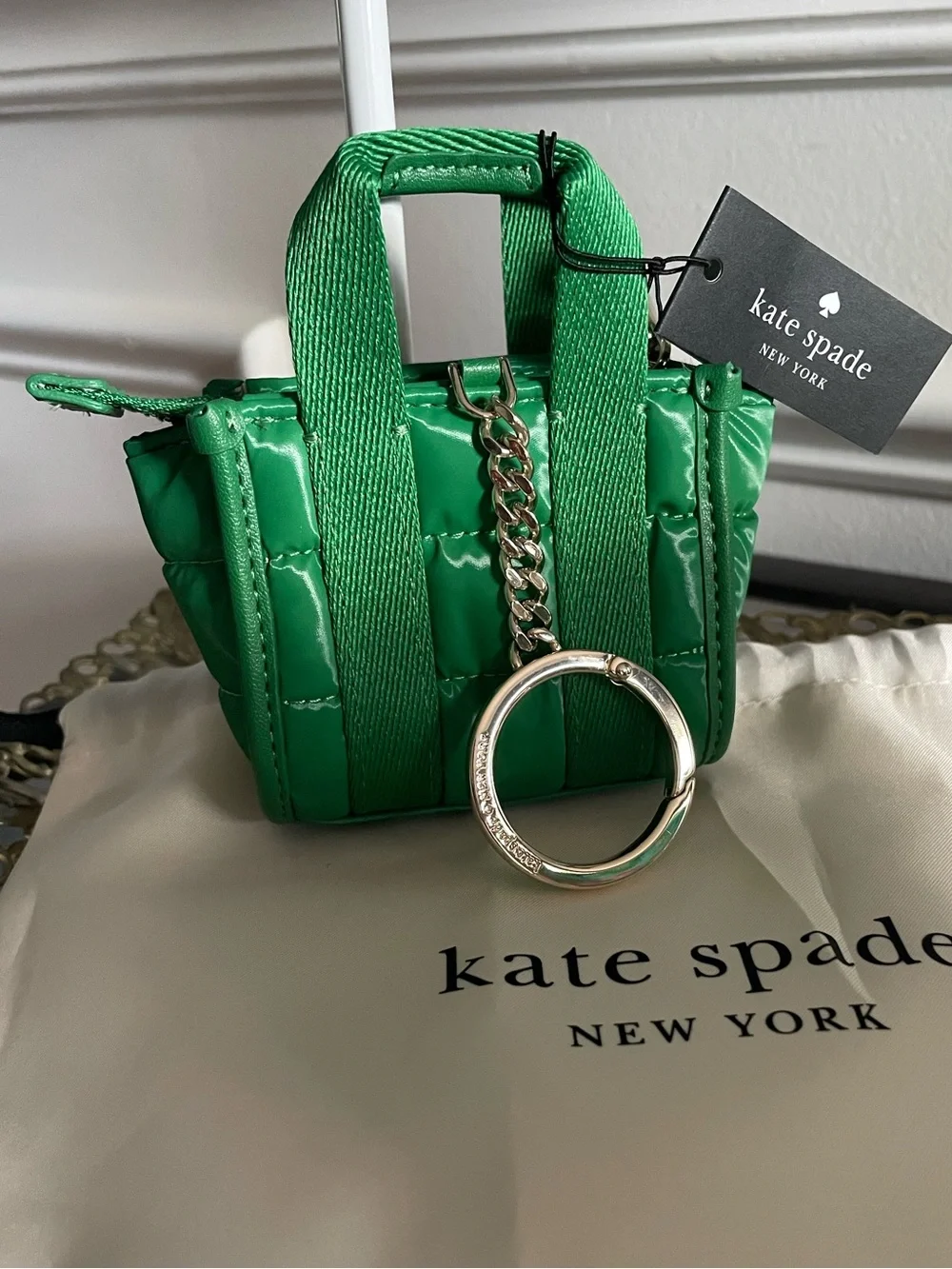 kate spade Green Quilted Mini Tote Keychain